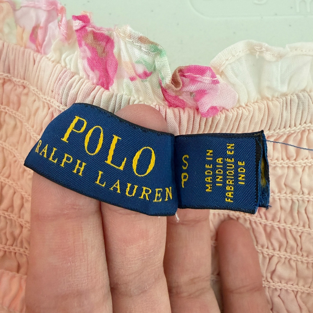 Polo Ralph Lauren Top Small Floral Strapless Smocked Eyelet Coquette Romantic - Picture 6 of 8